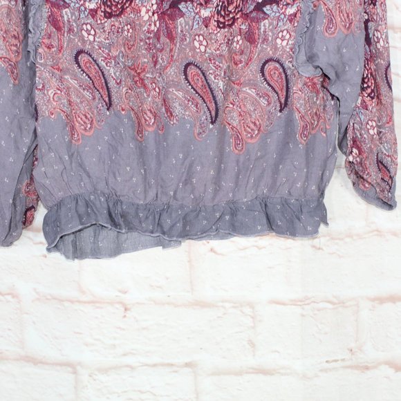 Free People Purple Rayon V-Neck Elastic Waist Peasant Blouse Top Size M - Picture 8 of 9